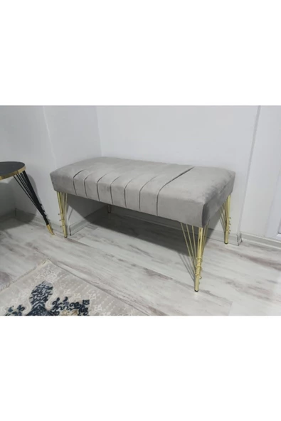 Modern Çizgi Model Puf Ayakucu Bench Gold Metal Ayak 110 Cm