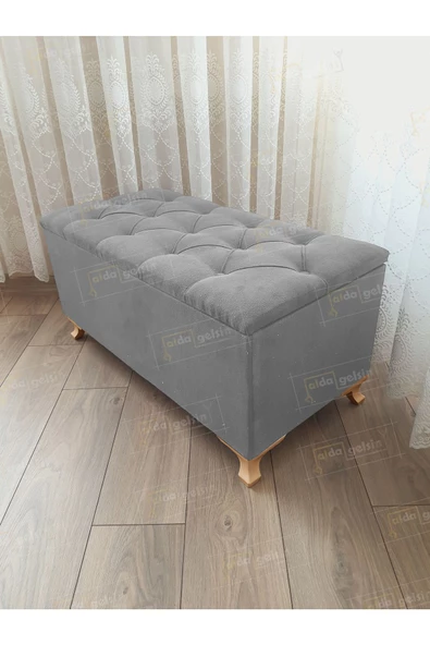 Lüks Sandıklı Kapitoneli Ayakucu Puf Bench 100 cm Gold Ayak