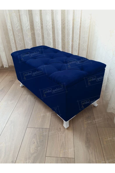 Lüks Sandıklı Kapitoneli Ayakucu Puf Bench 100 cm Beyaz Ayak ürün görseli 1