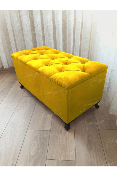 Lüks Sandıklı Kapitoneli Ayakucu Puf Bench 100 cm Siyah Ayak ürün görseli 1