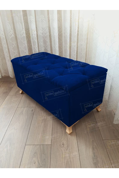 Lüks Sandıklı Kapitoneli Ayakucu Puf Bench 100 cm Gold Ayak