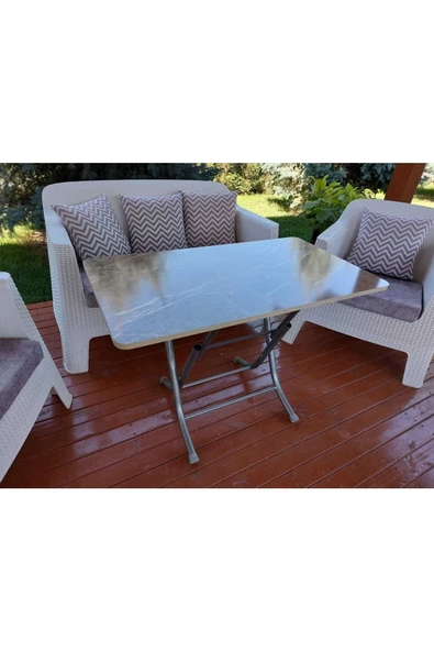 Dekoratif Katlanır Masa Bahçe Ve Çalışma Masası 60*110 KAHVERENGİ MERMER DESEN - 2