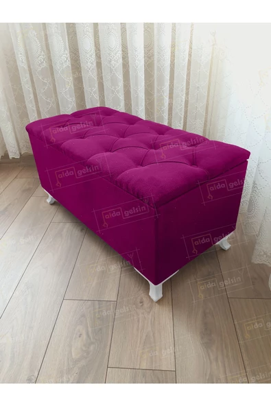 Lüks Sandıklı Kapitoneli Ayakucu Puf Bench 100 cm Beyaz Ayak ürün görseli