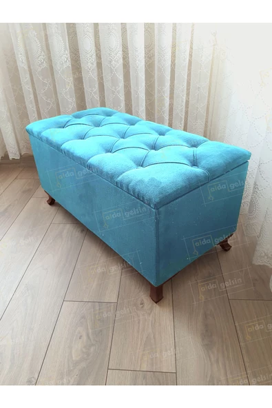 Lüks Sandıklı Kapitoneli Ayakucu Puf Bench 100 cm Ceviz Ayak ürün görseli 1