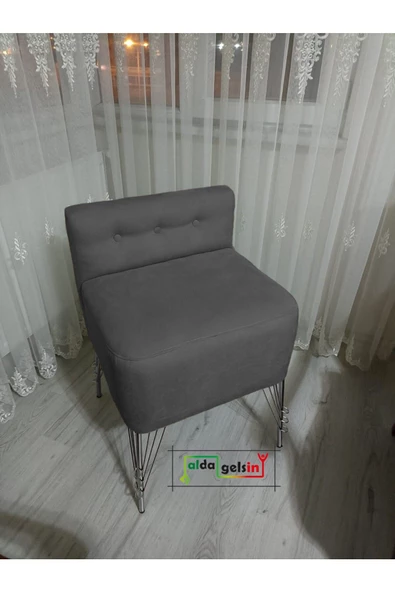 Ultra Lüks Metal Ayak Alda Lokum Puf Gümüş ürün görseli 1