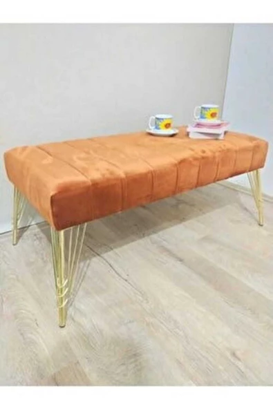 Modern Çizgi Model Puf Ayakucu Bench Gold Metal Ayak 90 cm