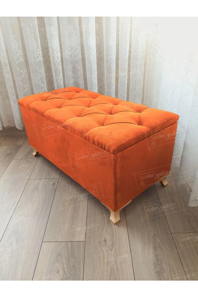 Lüks Sandıklı Kapitoneli Ayakucu Puf Bench 100 cm Gold Ayak