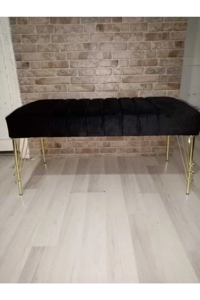 Modern Çizgi Model Puf Ayakucu Bench Gold Metal Ayak 110 cm - Resim 3