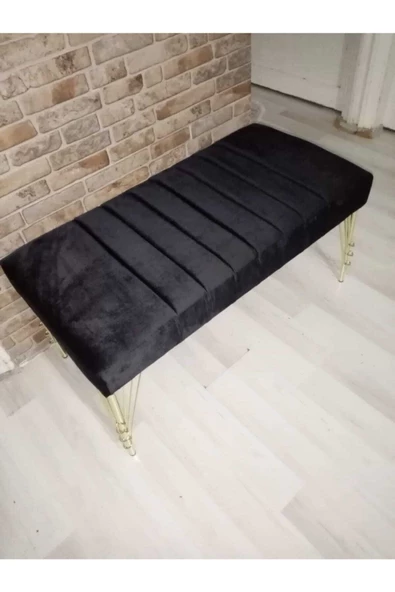 Modern Çizgi Model Puf Ayakucu Bench Gold Metal Ayak 120 Cm - Resim 3