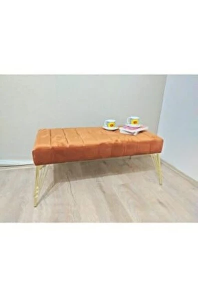 Modern Çizgi Model Puf Ayakucu Bench Gold Metal Ayak 100 Cm - Resim 2