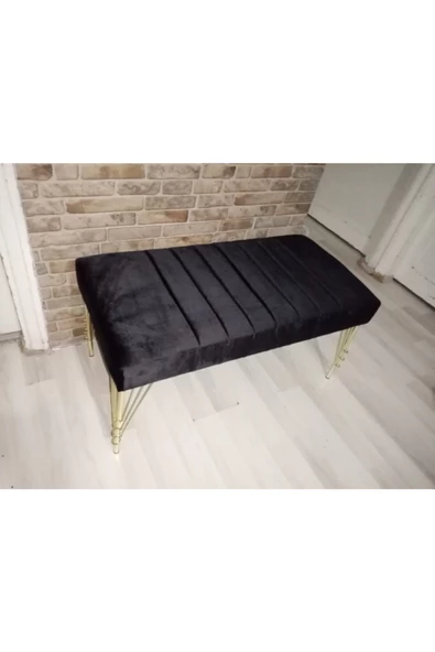 Modern Çizgi Model Puf Ayakucu Bench Gold Metal Ayak 100 Cm - Resim 2