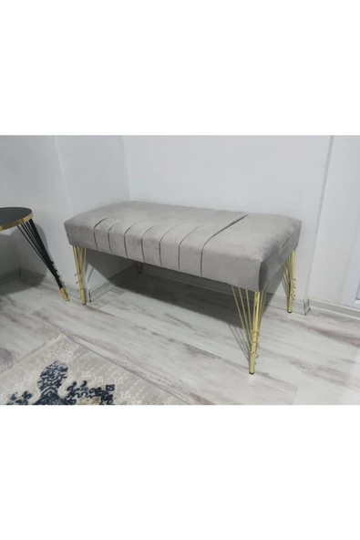 Modern Çizgi Model Puf Ayakucu Bench Gold Metal Ayak 100 cm