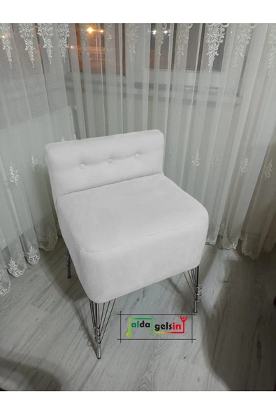 Ultra Lüks Metal Ayak Alda Lokum Puf Gümüş ürün görseli 1