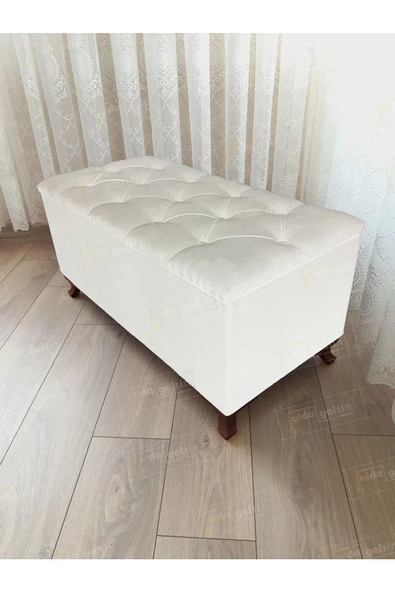 Lüks Sandıklı Kapitoneli Ayakucu Puf Bench 100 cm Ceviz Ayak - 1
