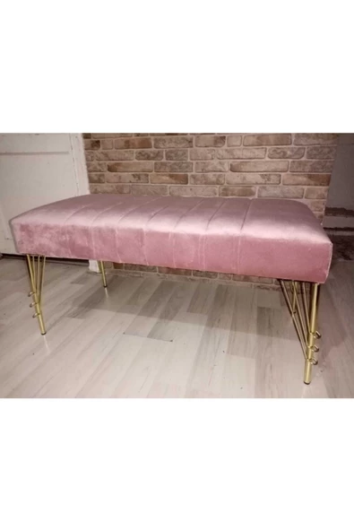 Modern Çizgi Model Puf Ayakucu Bench Gold Metal Ayak 120 cm - Resim 2