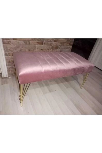 Modern Çizgi Model Puf Ayakucu Bench Gold Metal Ayak 120 cm