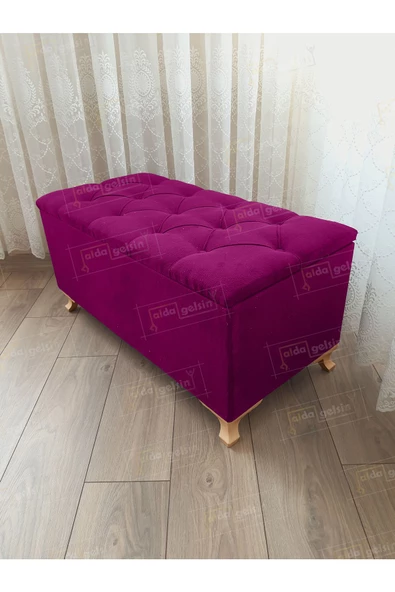 Lüks Sandıklı Kapitoneli Ayakucu Puf Bench 100 cm Gold Ayak