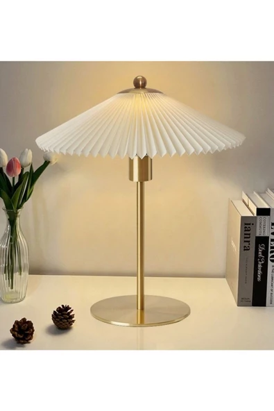 burenze Modern Tasarım Umbrella Abajur Parlak Gold Sarı Kaplamalı Krem Abajur ürün görseli 1