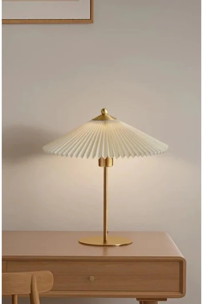 burenze Modern Tasarım Umbrella Abajur Parlak Gold Sarı Kaplamalı Krem Abajur - Resim 3