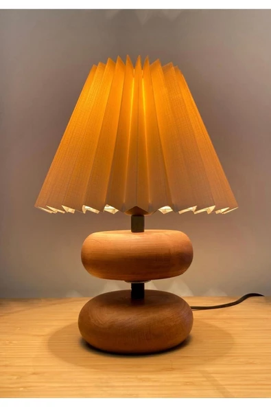 burenze Sweety Modern Tasarım Abajur Krem Umbrella Şapka Doğal Ahşap Abajur ürün görseli 1