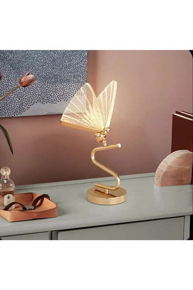 burenze Luxury Exclusive Modern Tasarım Abajur Kelebek Masa Lambası ButterFly Gold Sarı - 2