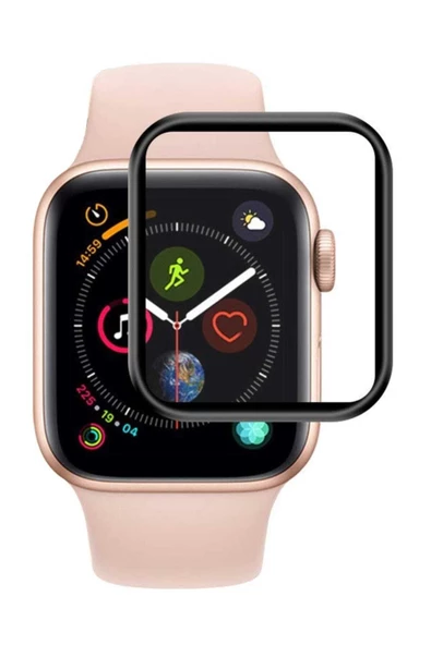 Apple Watch Series 4 44mm Tam Kaplayan Temperli Cam Full Ekran Koruyucu Siyah