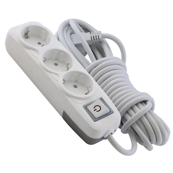 Topraklı Grup Priz 3'lü Anahtarlı 7 Metre Seyyar Ara Kablolu Uzatma Kablolusu Üçlü Piriz - 2