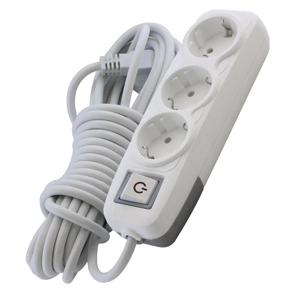 Topraklı Grup Priz 3'lü Anahtarlı 7 Metre Seyyar Ara Kablolu Uzatma Kablolusu Üçlü Piriz - 5