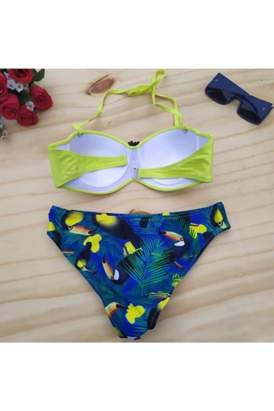 2022 Bikini Plaj Havuz Bikini Şık Dizayn Small Beden Sarı Yeşil Takım - 3