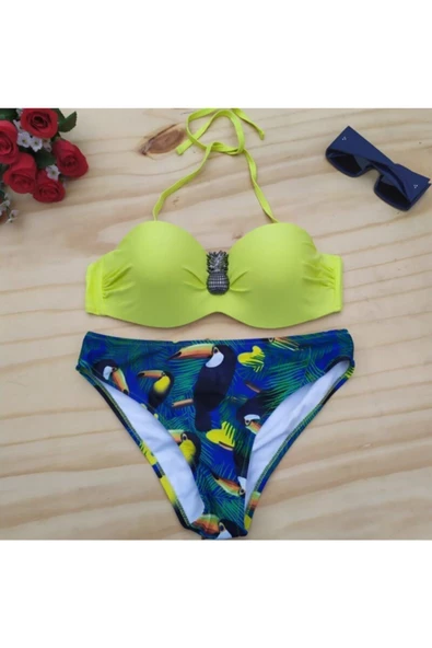 2022 Bikini Plaj Havuz Bikini Şık Dizayn Small Beden Sarı Yeşil Takım - 2