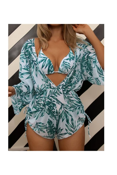 2023 Seri Şık Mayo Havuz Başı Plaj Deniz 3 Lü Set Medium Çiçekli Bikini Set