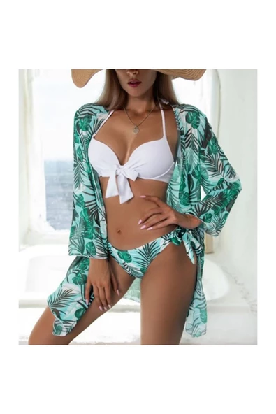 Şık Bikini Sahil Havuz Başı Takımı Medium Beyaz Ust