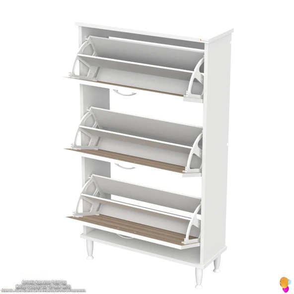 Modilayn VARBİ Kapı Önü 72 x 127 x 25, 5 cm’ lik 3 Düşer Kapak 6 Göz Raf Bölmeli Ayakkabılık - 7