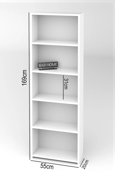 BAB HOME 5 Raflı Ahşap Kitaplık Kitaplık, Raf Ve Düzenleyici Beyaz - 5