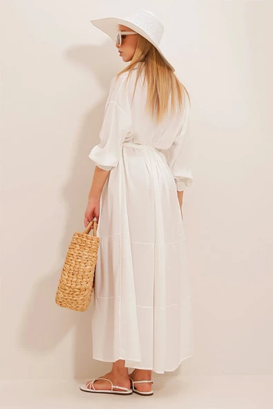 Kadın Beyaz Nakışlı Gömlek Elbise ALC-X10543 - 3