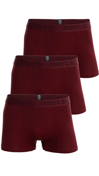 Mercan 3'lü Pamuklu Likralı Premium Esnek Kumaş Bordo Erkek Boxer
