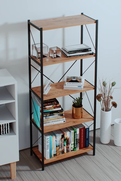 Hanzade Konsept Metal Kitaplık 5 Raflı Çok Amaçlı Kitap Rafı Ofis 150 Cm Ceviz Hnz010