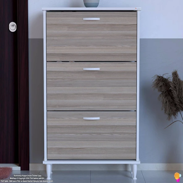 Modilayn VARBİ Kapı Önü 72 x 127 x 25, 5 cm’ lik 3 Düşer Kapak 6 Göz Raf Bölmeli Ayakkabılık - 4