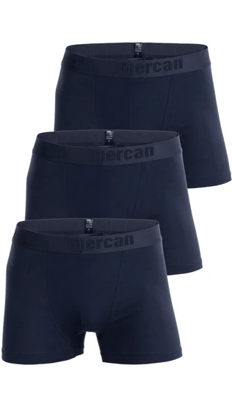 Mercan Pamuklu Likralı Premium Esnek Kumaş 3'lü Lacivert Erkek Boxer