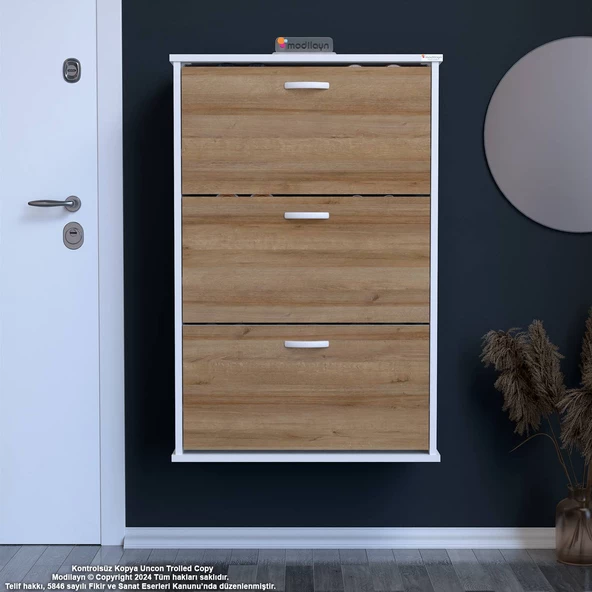 Modilayn VARBİ Asma Antre Hol 72 x 115 x 25, 5 cm’ lik 3 Düşer Kapak 6 Raf Bölmeli Ayakkabılık