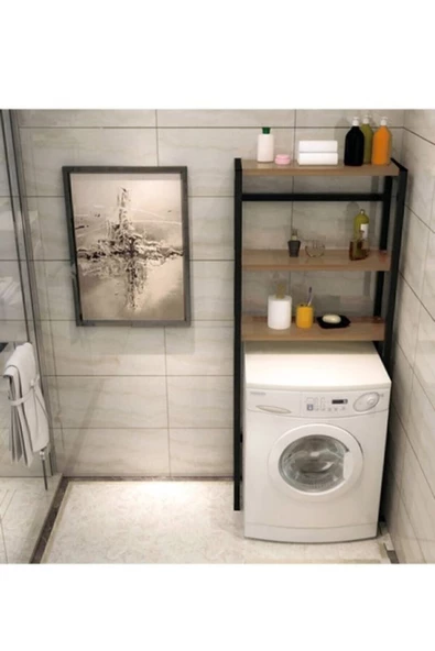 Elit Çamaşır Makinesi Üstü Düzenleyici Raf Banyo Dolabı Rafı Makina Üstü Dolap Raf Ceviz - 3