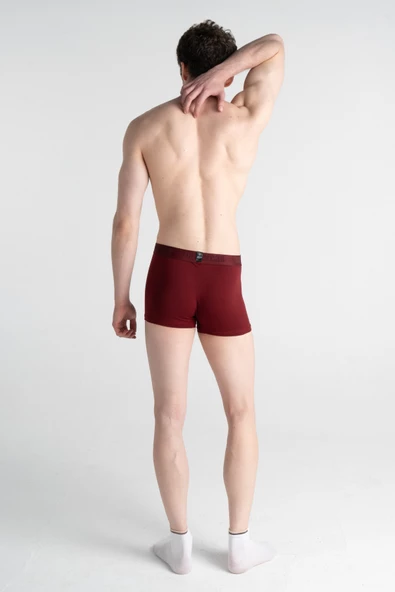 Mercan 3'lü Pamuklu Likralı Premium Esnek Kumaş Bordo Erkek Boxer - 4