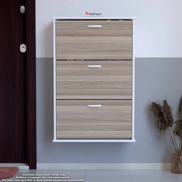 Modilayn VARBİ Asma Kapı Önü 72 x 107 x 25, 5 cm’ lik 3 Düşer Kapak 6 Göz Raf Bölmeli Ayakkabılık