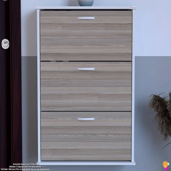 Modilayn VARBİ Asma Kapı Önü 72 x 115 x 25, 5 cm’ lik 3 Düşer Kapak 6 Göz Raf Bölmeli Ayakkabılık - 4