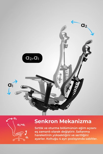 Metta Yoga 4DF Ergonomik Fileli Ofis Sandalyesi / Yönetici Koltuğu - AB.F.15.13A - Resim 3