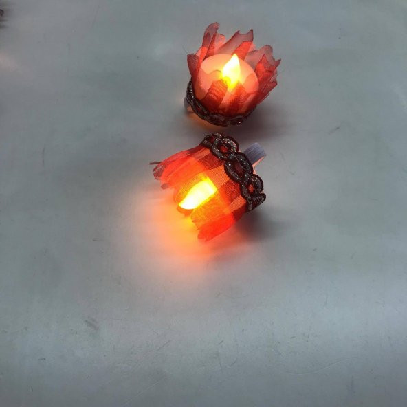 Kırmızı Fırfır Süslemeli 12’li Led Işıklı Lastikli Pilli El mumu - 3