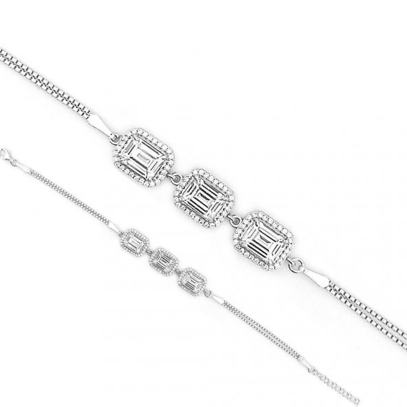 Özel Pırlanta Tasarımlı 925 Ayar Gümüş Baget Bileklik - Resim 4