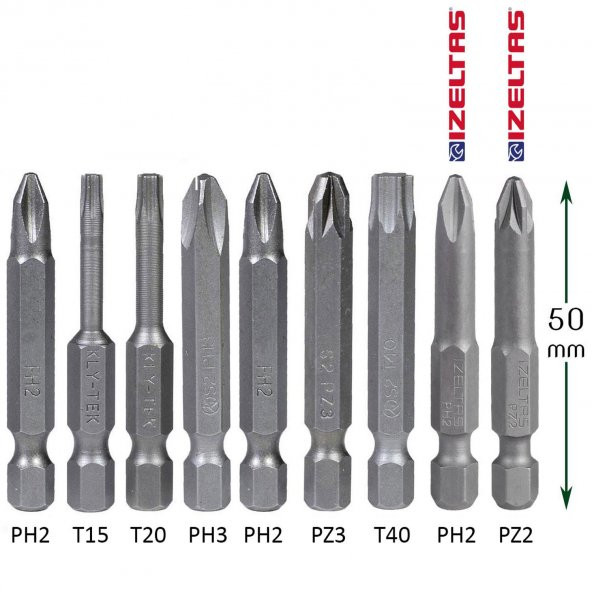 İzeltaş-Klytek Matkap Bits Uç Vidalama Ucu Düz Yıldız Torx Uç (9 PARÇA) - 2
