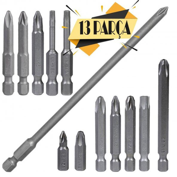 İzeltaş-Klytek Matkap Bits Uç Vidalama Ucu Düz Yıldız Torx Uç (13 PARÇA)