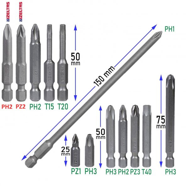 İzeltaş-Klytek Matkap Bits Uç Vidalama Ucu Düz Yıldız Torx Uç (13 PARÇA) - 3